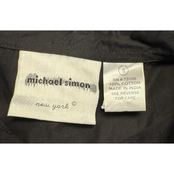 Michael Simon Womens Small Black Embroidered Blue Butterflies Button Down Up Top - Picture 3 of 12